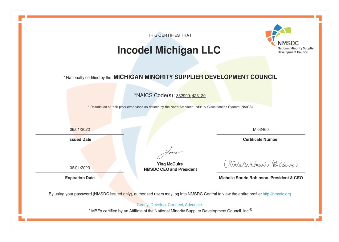 Minority Business - INCODEL - INCODEL_Michigan_-_MBE_Certification_-_6